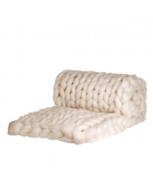 Κουβέρτα μάλλινη Merino χοντρής πλέξης Cosima λευκή Large 130x180cm Adorist. (ADO_0300)